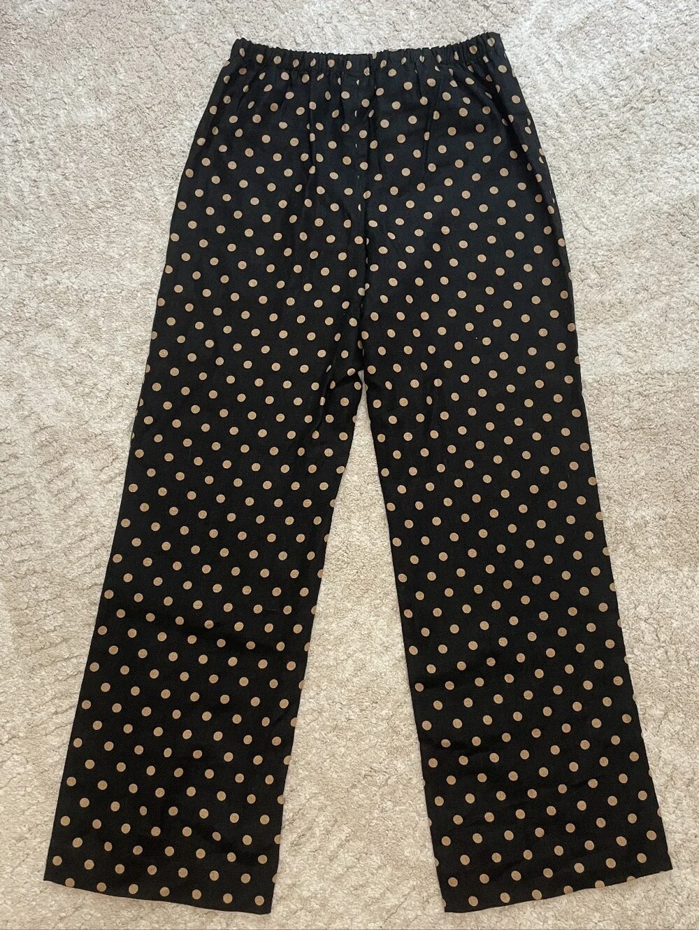 Reformation 100% Linen Black Wide Leg Pants with Gold Polka Dots Size S